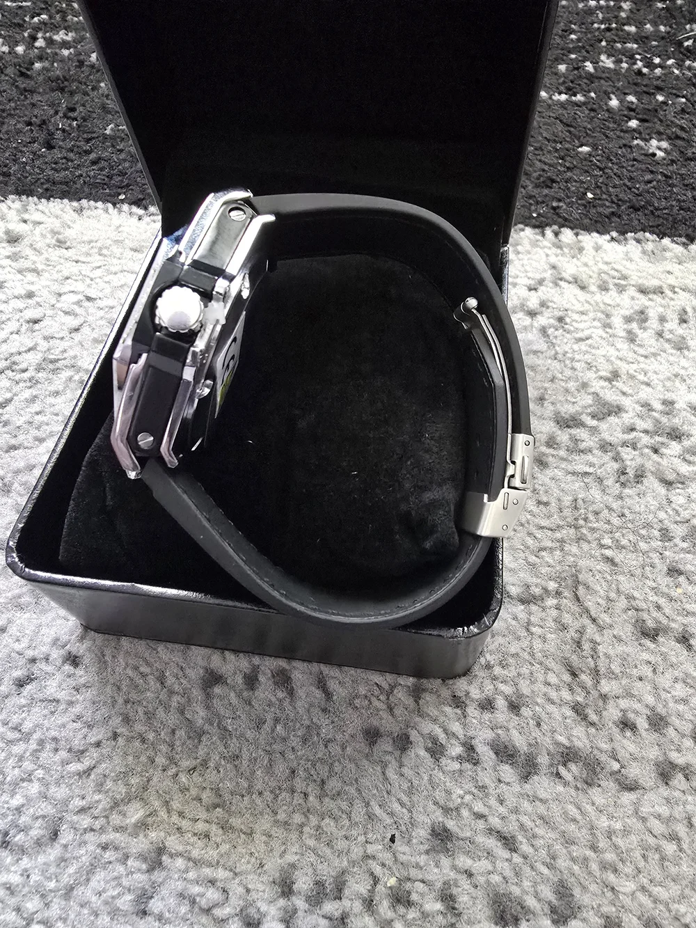 Men's Silver Crystal Accent Geometric Dial Watch